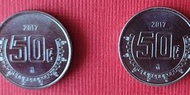 r04墨西哥2017年（50披索）錢幣（2枚合拍，保真，美品）.#618年中慶