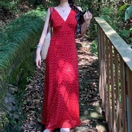 Red Maxi Dress Sleeveless Deep V Neck Long Straight Maxi