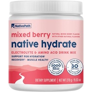 NativePath Native Hydrate, Zero Sugar, Electrolytes Powder with BCAAs, Mixed Berry Hydration, Keto &