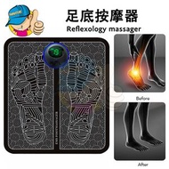 EMS足部脈衝按摩器/可折疊式足底按摩器/腳底按摩器/脈衝理療/智能腳墊/微電流腳底按摩器/USB充電足療機/適合老年人家庭婦女及上班族等人群使用/8個模式/19檔 - 黑色