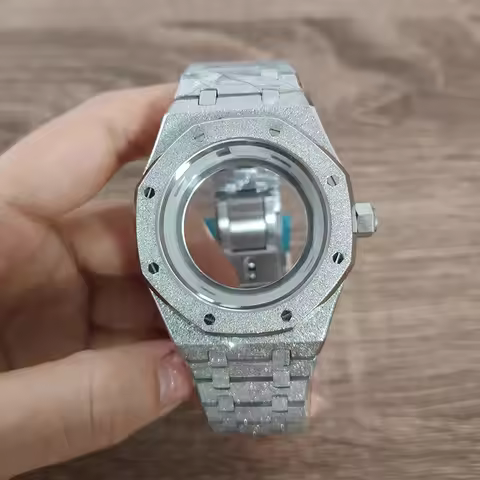 316L Steel 41mm Silver Case+Strap Shining Star Sanding Sapphire Crystal Watch Case For NH35/36/4R/7S