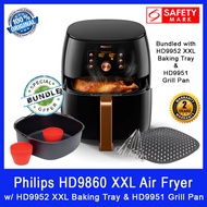Philips HD9860 XXL Smart Air Fryer. Bundled with HD9952 XXL Baking Tray or HD9951 Grill Pan. New Premium Model. 1.4 kg Basket Capacity. Smart Sensing Technology. LED Display. Local SG Stocks. Safety Mark Approved. 2 Years Warranty