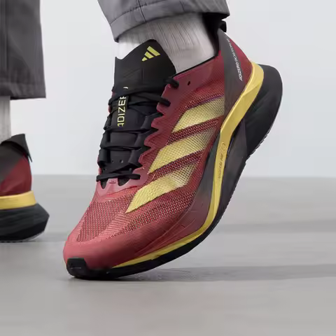 adidas Adizero Boost Red Gold Racing Running Shoes Lightstrike Pro Breathable Mesh Marathon Trainers