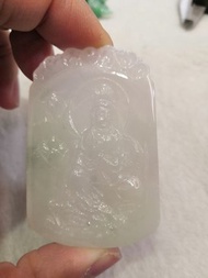 天然翡翠A玉冰種紫青觀音吊墜