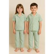 4 - 7 Years Light Green Pajamas Sage/ short sleeves - long pants