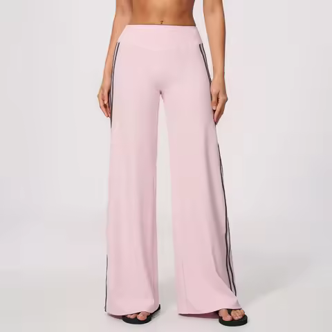 Women High Waist Wide Leg Leggings Push Up Gym Bell‑Bottoms Fitness Wide‑Leg Pants Side Stripe Tight