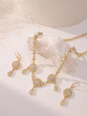 Moroccon Style Inlaid Rhinestone Design Necklace Plus Earring Set To Meet A Variety Of Occasions To