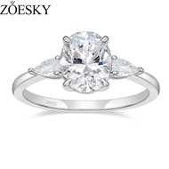 ZOESKY 3CT 925 Sterling Silver Engagement Rings 3-Stone Oval Cut Cubic Zirconia CZ Wedding Promise R