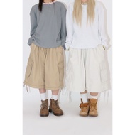 < E-fact > SECOND ALLEY Three-Dimensional Overalls Large Pocket Adjustable Loose Shorts-5color