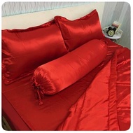( Lụa Loại 1) Bộ 5 Món Vỏ Chăn Ga Gối Phi Lụa Màu Đỏ Tươi Cao Cấp Mềm Mại Lan Pham Bedding