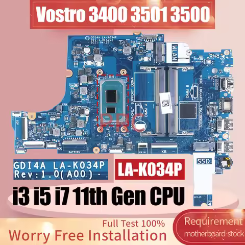 For Dell Vostro 3400 3501 3500 Laptop Motherboard LA-K034P 0GGCMJ 0XGX0C 0FTXD9 i3 i5 i7 11th Gen No