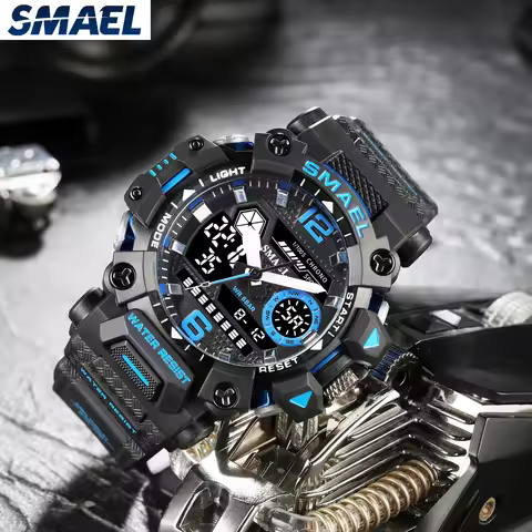 SMAEL Men Watches 50m Waterproof Sports Watch Military Man Sports Watch Digital 8072 Dual Display Wa