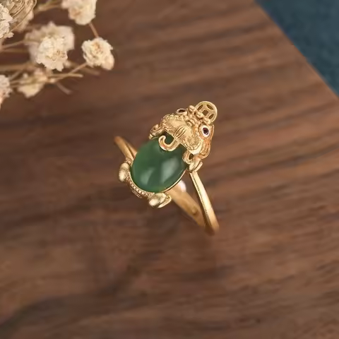 Green Jade Dragon turtle Ring Charm Gifts Women Lucky Fashion Natural Jewelry Gemstone Men Zircon Am