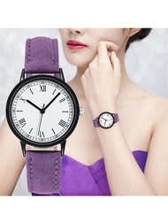 1入紫色簡約風格皮質手錶女性時尚手錶極簡休閒女式腕錶女士石英鐘女士禮物reloj Mujer