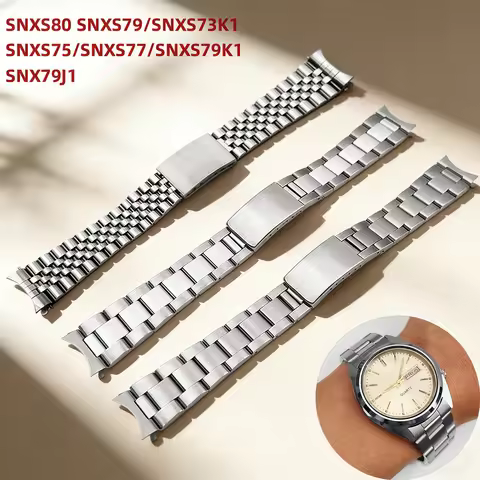 19mm curved stainless steel bracelet for Seiko 5 Snxs80 Snxs79 Snxs79k Snxs77k Snxs73 Snxs75/SNX79J1