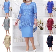 Top Quality Lace Wedding Dress For Ninang O-Neck Midi Formal Dress Plus Size