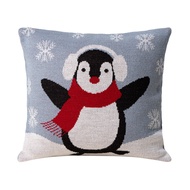 Cottage Yarn Penguin Snow Blue Knitted Jacquard Cushion Cover 45x45cm (Blue)