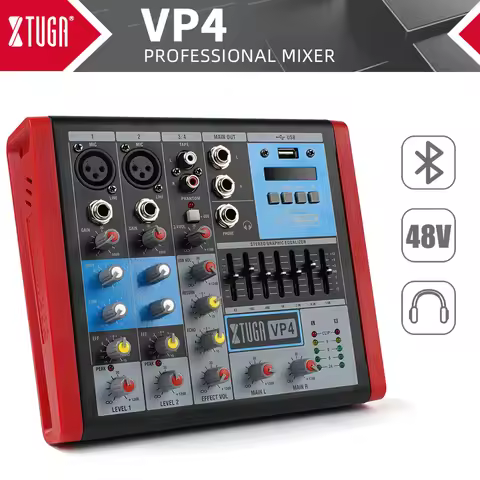 XTUGA VP-4 Professional 4 Channels Audio Mixer DJ Controller Bluetooth USB Interface For Stage Perfo