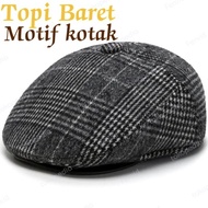 Men's Beret Hat, Square Pattern