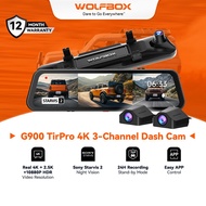 WOLFBOX G900 Tripro Bumper Version 3-Channel 4K Mirror Dash Cam, STARVIS 2 IMX678, 4K+2.5K+1080P, Ni