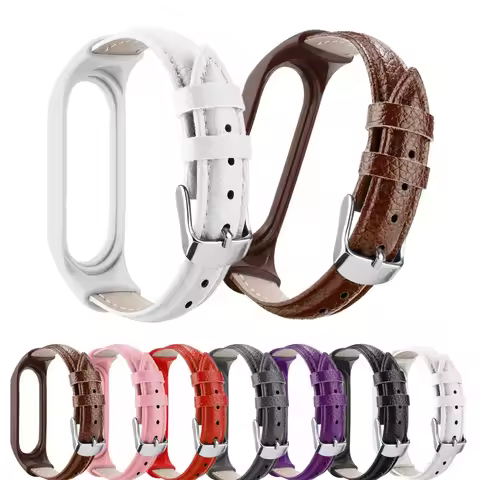 Leather Replacement Strap for Xiaomi Mi Band 7 6 5 4 3 for Mi Band 5 Bracelet Wristbands for Mi Band