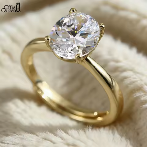 Effie Queen Genuine 925 Silver 14k Gold 8A Oval Zirconia Ring Simple Jewelry for Women, Men Banquet 