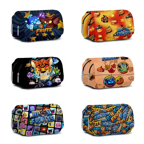 Game Blox Fruits Double-layer Flip-top Pencil Case Children's Stationery Box for Primary and Seconda