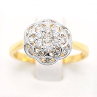 Happy Jewelry แหวนเพชรของแท้ แหวนดอกไม้  วงใหญ่ไฟดี เต็มนิ้วทองแท้ 9k 37.5% ME568