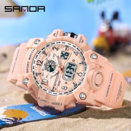 SANDA Dual Display Screen Women's Watches Outdoor Sport Waterproof Shock Resistant Digital Watch Led Light Stopwatch Chrono Alarm Clock