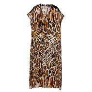 XITAO Leopard Print Batwing Sleeve Dress Casual Thin A-line V-neck Comfortable Bohemian Style Women
