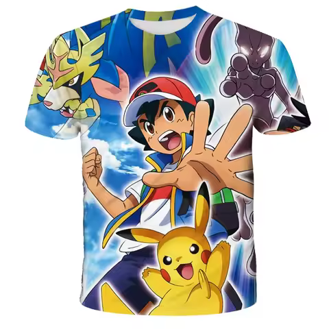 2025 New Children's T-shirts Pikachu 3D T-shirts Men's Clothing Pokemon Boys Girls Short-sleeved Tra