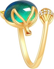 Mood Ring for Women Girls kids Size Adjustable easy, Gold Plated Brass Oval Stone Color Change Rings