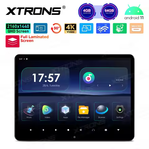 XTRONS 14'' Android Headrest Monitor Car TV 2160x1440 Res G+G Touch Screen Support UHD 4K Video HDMI
