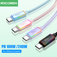 Rocoren USB Type C สายชาร์จเร็ว PD 60W/100W/240W QC 4.0สำหรับ Macbook Air 2020 MacBook Pro 2018 S20 Samsung + Xiaomi
