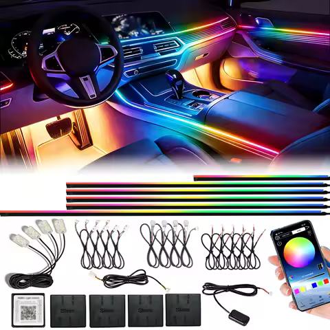 18 in 1 Car Ambient Light RGB Full Color LED Acrylic Neon Strip Dual Zone Symphony Streamer Music Ap