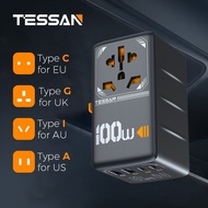 TESSAN - 100W Gan Fast Charging Travel Plug UK AU EU Universal Traveling Adapter USB, Charge Adapter