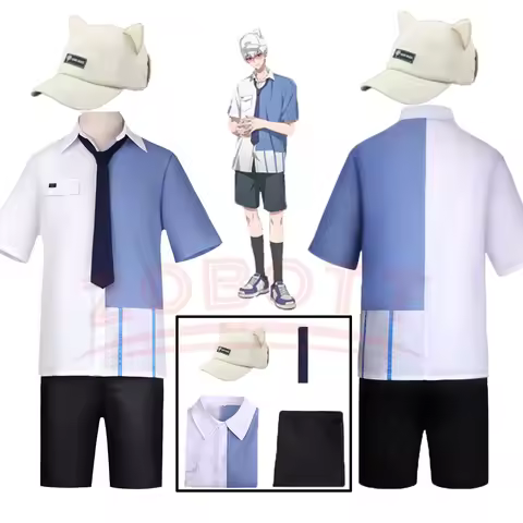 4PCS Lucas Cosplay Costume Hat White Short Lu Guang Blue Shirt Pant Hat Full Set Daily Clothing Hall