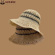 WONDER Straw Hat, Folding UV Protection Bucket Hat,  Stripe Fisherman Hat Women