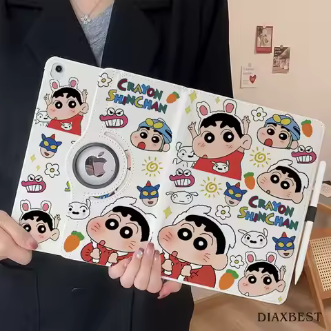 Crayon Shin-chan for IPad 11th Generation Case Cartoon 360° Rotating Case for IPad Air 4 5 6 7 Pro 2