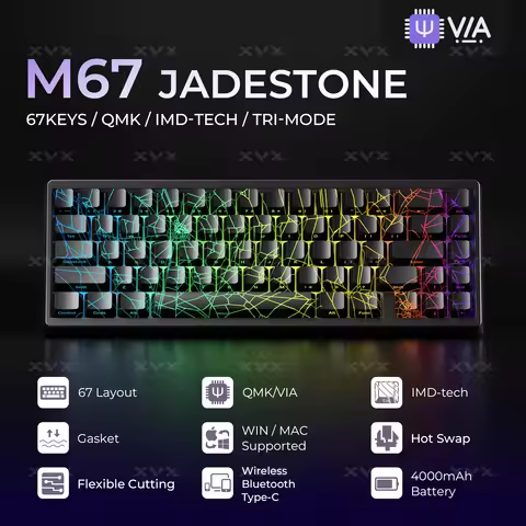 XVX Spider Web Keyboard M67 JadeStone With IMD-Tech Keycaps Tri-Mode Connection Custom RGB Backlight