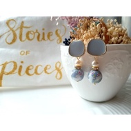 Grey Square Studs Hopping Bunny Earrings