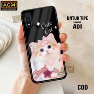 Samsung A01 Case - New Glossy Case Samsung A01hp [CUTE CAT Motif] - AGM Case softcase glass casing h