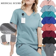 Medical Scrub Baju Scrub Multicolor Short-Sleeved Pharmacy Nurse Uniform Hospital Doctor Workwear Dental Surgery Uniforms Medical lab Work Two-piece suit