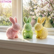 USTHOW Rabbit Easter Figurine, Handmade Novelty Easter Bunny Ornament, Vintage DIY Simulation Bunny 