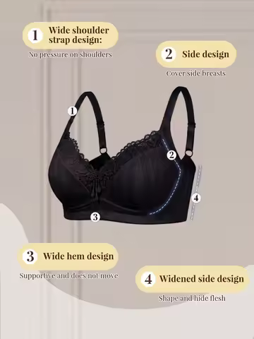 Women's Lace Bra Side Gathering Support Anti-Sagging Breast Lift Thin Cup Breathable Comfortable Und