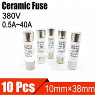 10 Pcs 10*38 Ceramic Fuse Fast blow 10x38mm Fuse 380V 0.5A 1A 2A 3A 4A 5A 6A 8A 10A 16A 20A 25A 32A 