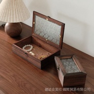 Begonia Flower Glass Storage Box Retro Wooden Desktop Sundries Tidy-up Flip Wooden Box Decoration Dr