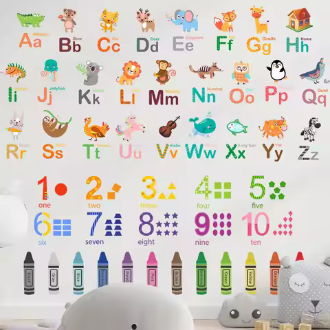 Cartoon Creative Animal Alphabet Puzzle Wall Sticker For KidsRoom Nursery Scholl Classroom Number Wa