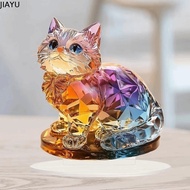JIAYU 2D Cat Sculpture, Acrylic Colorful 2D Cat Ornament, Fashion Miniature Handmade Crystal 2D Mini