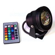 RGB LED Pool Lights Waterproof IP68 Black Case DC 12V 10W led Underwater lights+24 Key Remote Controller + 12v 10w power supply